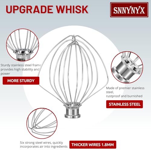 Stainless Steel Whisk Attachment for KitchenAid 5 (Fits Bowl-Lift Pro 5 Plus, Pro 600/6000, KSM55/60)