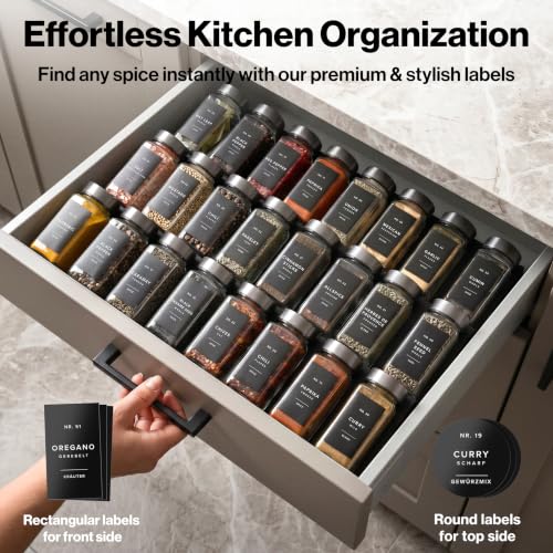 Glass Spice Jars with Label (Space Gray Stainless Steel Lid)