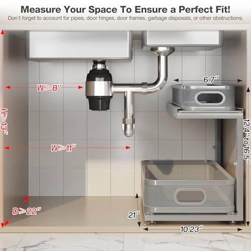 2 Pack 21IN Depth Under Sink Organizer With Next (Gun Gray / 2 Pack-21"Dx12.4"-16.5"H)
