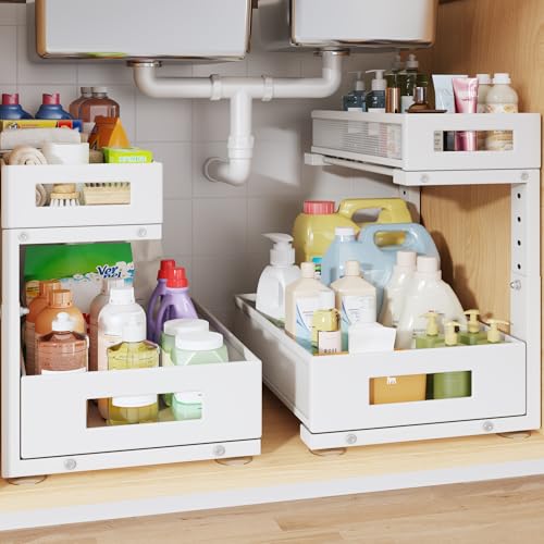 2 Pack Under Sink Storage Organizer (White / 2 Pack-15.74"Dx11.4"-16.14"H)