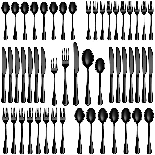 30 Pcs Black Silverware Set (Black)