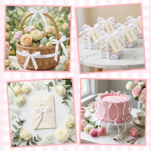 30 Pack Bow Cake Toppers White Ribbon Bows for Cake (White)
