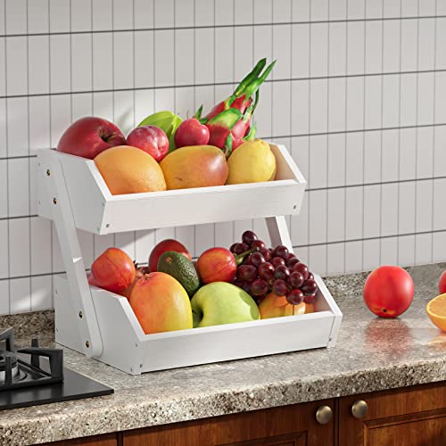 2 Tier Fruit Basket for Kitchen Counter (White / 2-Tier)