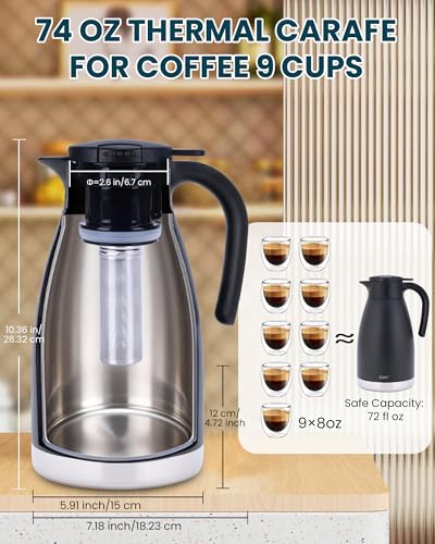 74oz Thermal Coffee Carafe with Infuser (Dark Black / 74.4 Ounces)