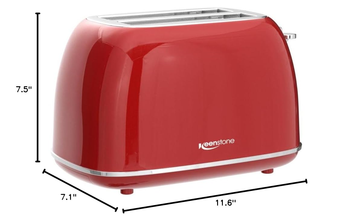 2 Slice Stainless Steel Toaster Retro with 6 Bread Shade Settings (2 Slice / Red)