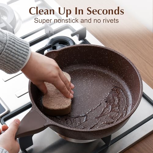 Nonstick Deep Frying Pan Skillet (Toffee Brown / 10-inch/3.5QT)