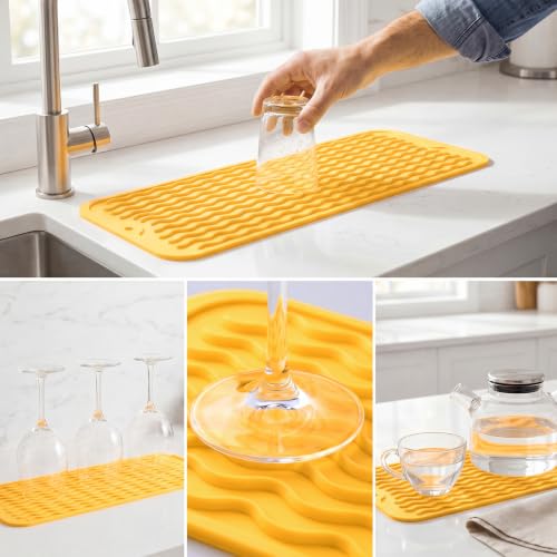 Silicone Dish Drying Mat for Multiple Usage (Yellow / 17"L x 6"W)