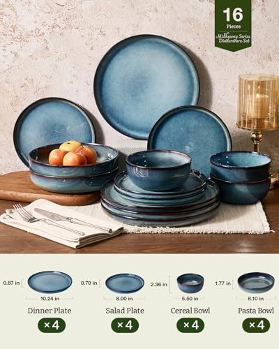 Milkyway 16 Piece Dinnerware Set with Pasta Bowls (Dusty Blue / Service for 4 (Include Pasta Bowls))