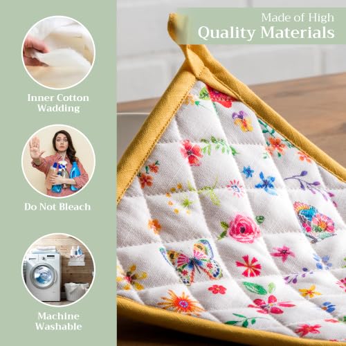 Pot Holders 100% Cotton Potholders (034 - Happy Florals - Sweety / 8" x 8" (Pot Holder Pack of 1))