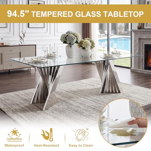 94" Modern Glass Silver Dining Table for 8 (Silver-94" Dining Table)