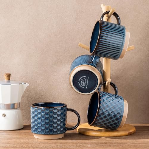 15 OZ Stackable Coffee Mugs Set of 4 (Deep Sea / 15 Ounces)