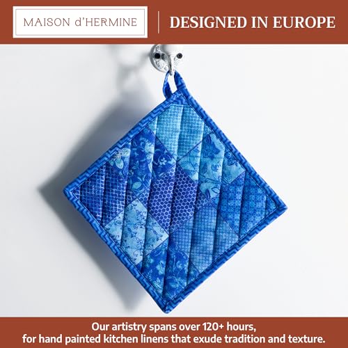 Pot Holders 100% Cotton Potholders (027 - Indigo Love / 8" x 8" (Pot Holder Pack of 1))