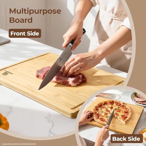 Bamboo Cutting Boards Set of 4 for Kitchen with Wood Storage Stand (Natural Bamboo Color)