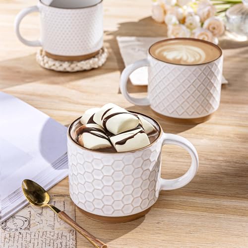 12 OZ Stackable Coffee Mugs Set of 4 (Off-White / 12oz (With Stand))