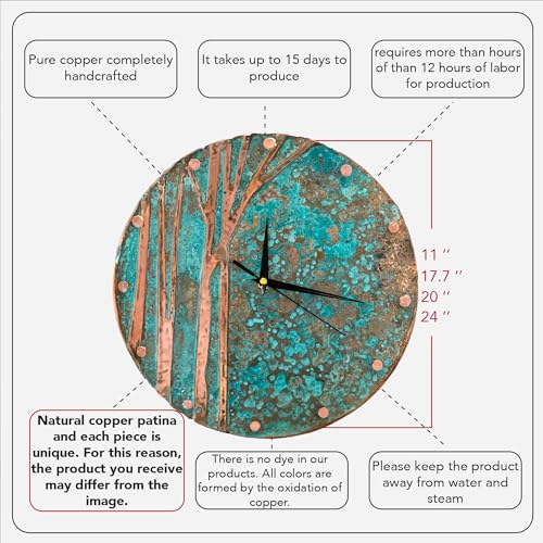 Handmade Copper Wall Clock Artisan Touch in Every Piece (Time Circles Tree / 24)