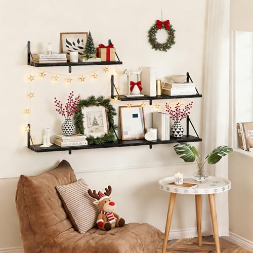Floating Shelves for Wall (Black / 35.43"W x 5.9"D x 5.4"H,Set of 3)