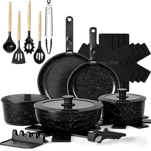 21Pcs Pots and Pans Set Non Stick (Black)