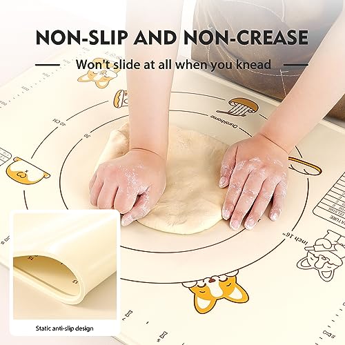 Silicone Baking Mat Sheet and Pastry Dough Cutter (Creamy white / 28"L x 20"W)