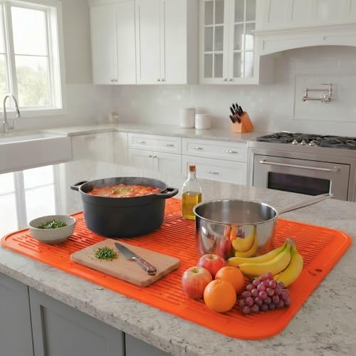 Silicone Dish Drying Mat for Multiple Usage (Orange / 24"L x 18"W)