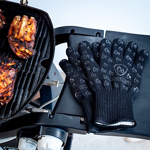 Grill Armor Oven Gloves with Fingers (X-Large Long Cuff / Black)
