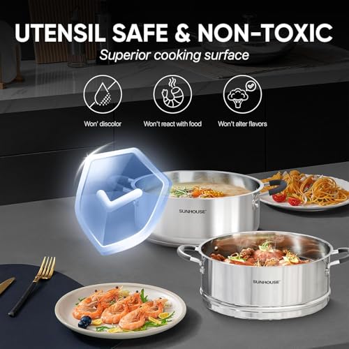 4.6 QT Stainless Steel Steamer Pot for Cooking with Glass Lid