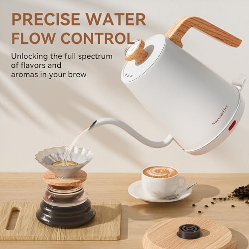 Electric Gooseneck Kettle with Thermometer (WHITE)