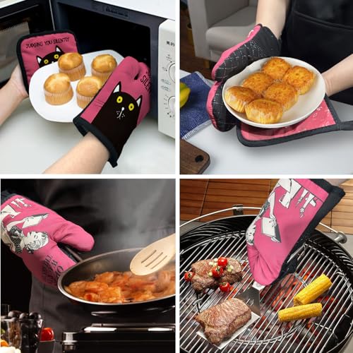 Judging You Silently Funny Heat Resistant Oven Mitts and Pot Holders Set with Silicone Non