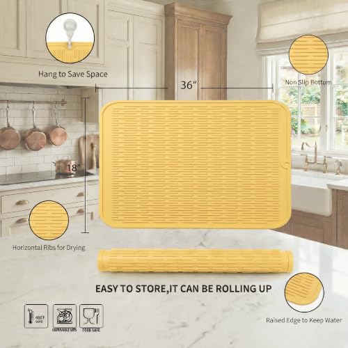 Silicone Dish Drying Mat for Multiple Usage (Yellow / 36"L x 18"W)