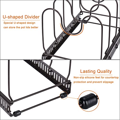 Pots and Pans Organizer Rack for Cabinet and Countertop (Brown / Pot & Pan Organizer)
