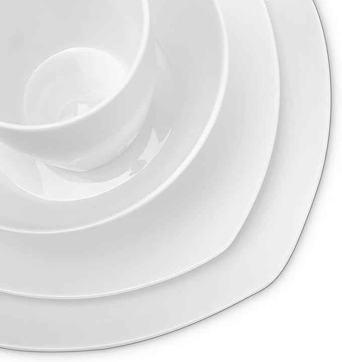 Stone Lain Bone China Soft Square 16 Piece Dinnerware Set, White