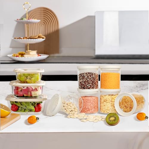 Glass Food Storage Jar with Glass Lid (White-6P-16oz)