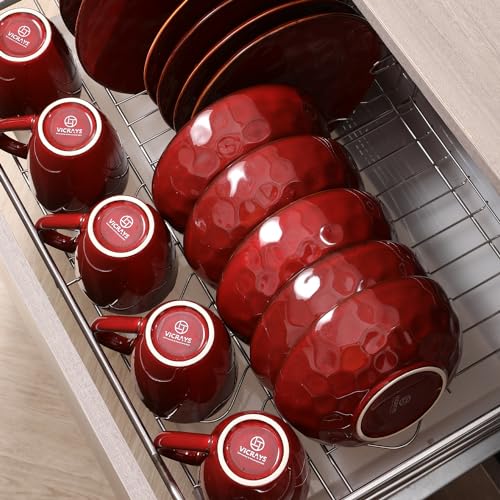 Ceramic Salad Bowls Set for Kitchen (Cherry Red)
