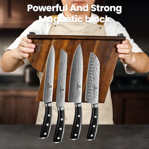 15 PC Magnetic Knife Sets for Kitchen with Block