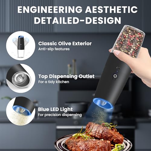 Rechargeable Electric Salt And Pepper Grinder Set (Black-Single)