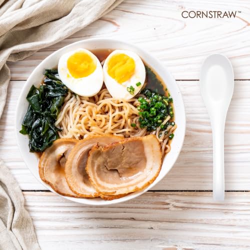 Disposable PLA Cornstarch Asian Soup Spoons with Hook Plastic (6.5 inch)