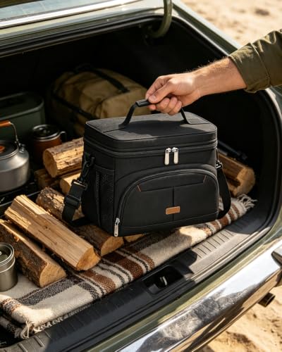 Lunch Box for Men Women Insulated Lunch Tote Cooler Bag Lunchbox (Black / Large)