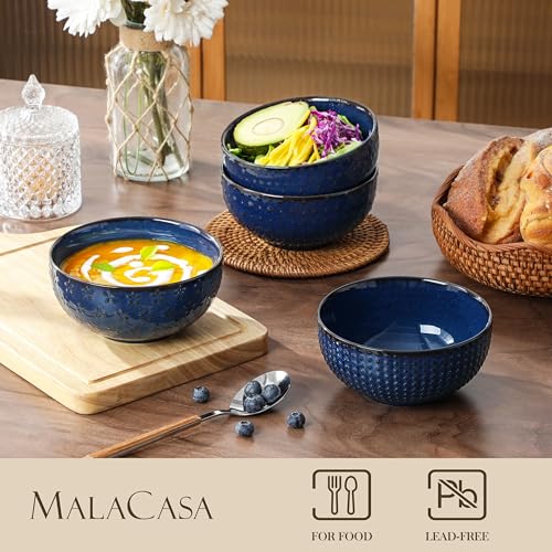 Cereal Bowls 30 Ounce Ceramic Blue Soup Bowl for Kitchen (30 OZ / Dark Blue)
