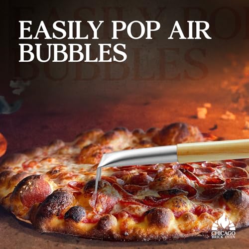 Pizza Bubble Popper Spinner Turning Fork Aluminum 17.5 inch with Wooden Handle and Leather Strap