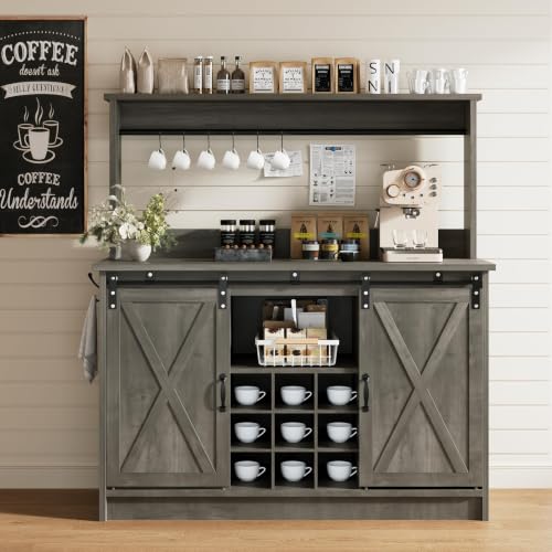 47" Farmhouse Coffee Bar Cabinet with Storage Hutch (47Inch / Grey)