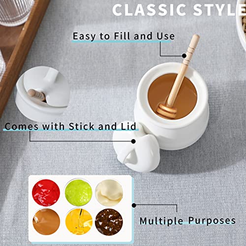 Ceramic Honey pot with Lid and Honey Dipper (White)