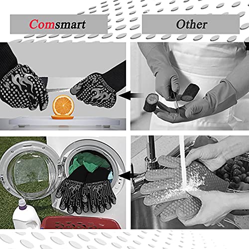 BBQ Gloves 1472 Degree F Heat Resistant Grilling Gloves Silicone Non (short / Gray)