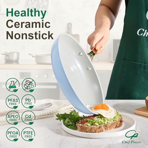 Ceramic Cookware Sets (Light Blue / 10 Pcs Set)