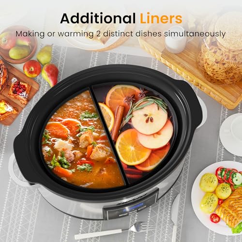 6 Quart Programmable Slow Cooker with 2 in 1 Silicone Liners