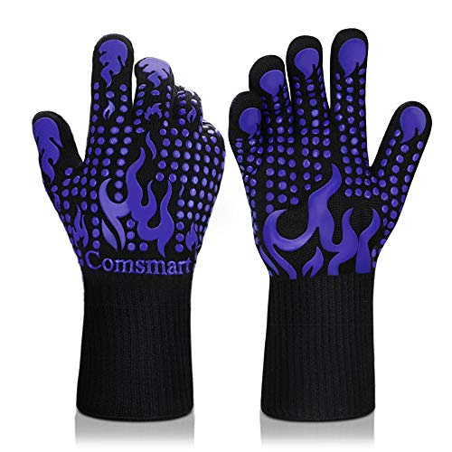 BBQ Gloves 1472 Degree F Heat Resistant Grilling Gloves Silicone Non (short / Blue)