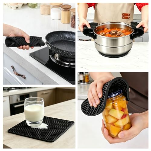 Silicone Trivets for Hot Dishes (Black: Square & Round)