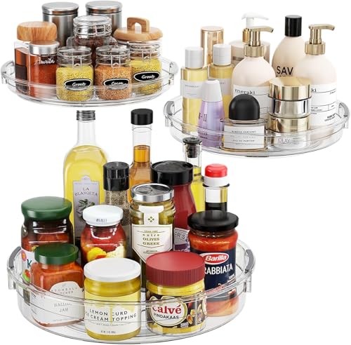 3 Pack Lazy Susan Organizer Turntable for Cabinet (Clear / 3 Pack 12in+10.6in+9.25in)