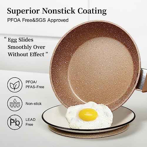 Nonstick Ceramic Frying Pans Skillets Set 8"+9.5"+11" (Gold)