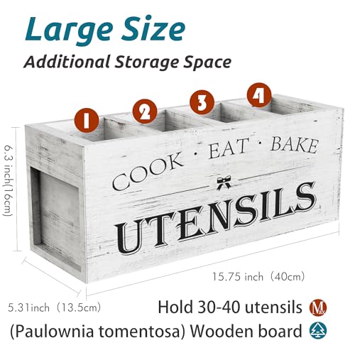 Extra Large Utensil Holder Countertop for Kitchen Counter (White Grain)