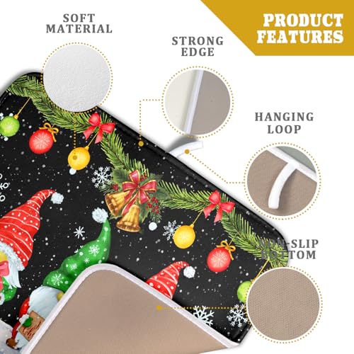 Merry Christmas Dish Drying Mat Black Gnomes Dish Drainer Mats 16x18 Inch Holiday Decorative Absorbent Dishes Pad for Kitchen Counter Sink (Christmas Black Gnomes / 16" x 18")