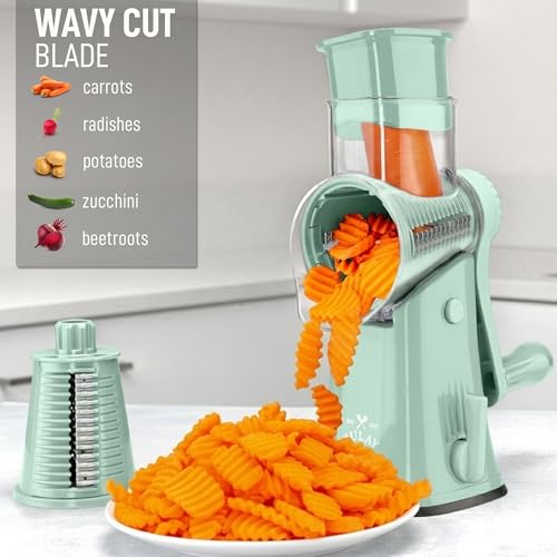 Rotary Cheese Grater Manual Hand Crank 5 Blade Shredder (5 Blades / Mint)
